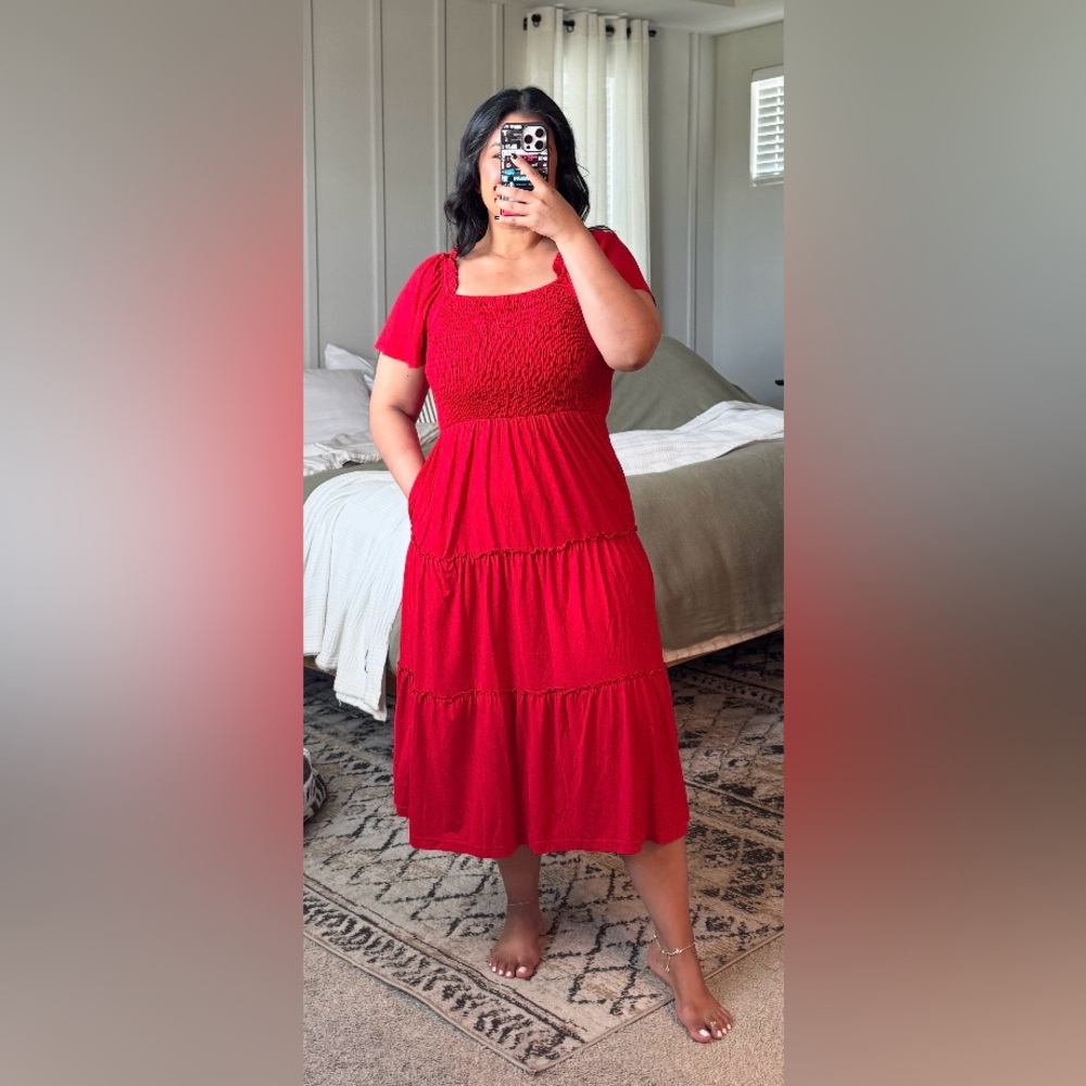ANRABESS Women Summer Casual Square Neck Flutter Sleeve Boho Dress